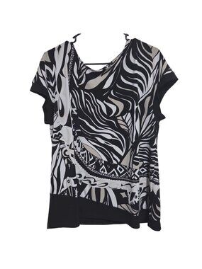 Chicos Abstract Blouse Womens Size Large Black White Short Sleeve Blouse Flowy